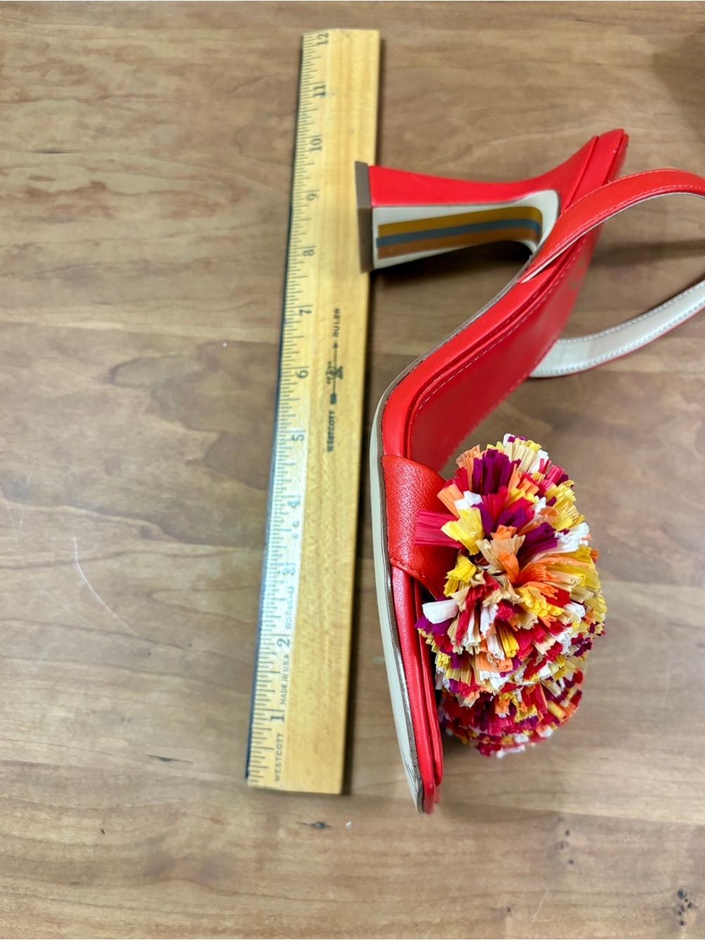 Sam Edelman Relove CLARE Red Ankle Strap Pom Pom Sandal, Womens size 8 - Picture 9 of 16